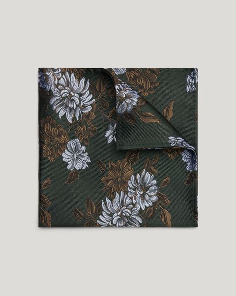 Large Spaced Floral Silk Pocket Square, Khaki/White, hi-res